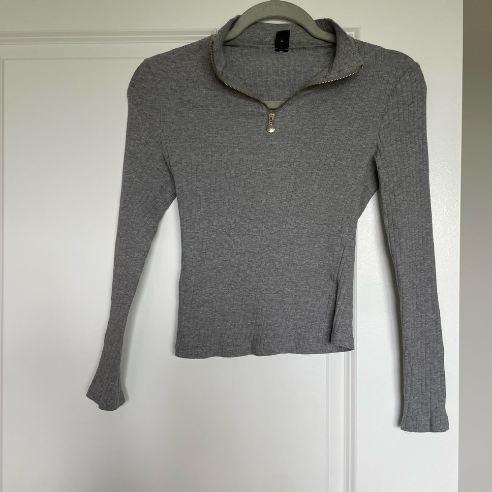 SHEIN Gray Fitted Ribbed Polo Sweatshirt